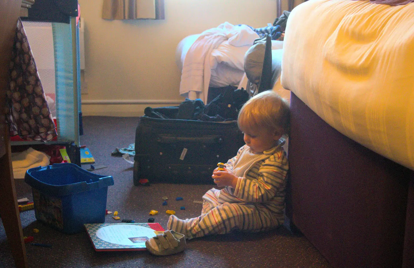 Harry plays with Lego in the hotel room, from Chesterfield and the Twisty Spire, Derbyshire - 19th April 2013