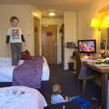 The boys bounce around in the Premier Inn room, Chesterfield and the Twisty Spire, Derbyshire - 19th April 2013