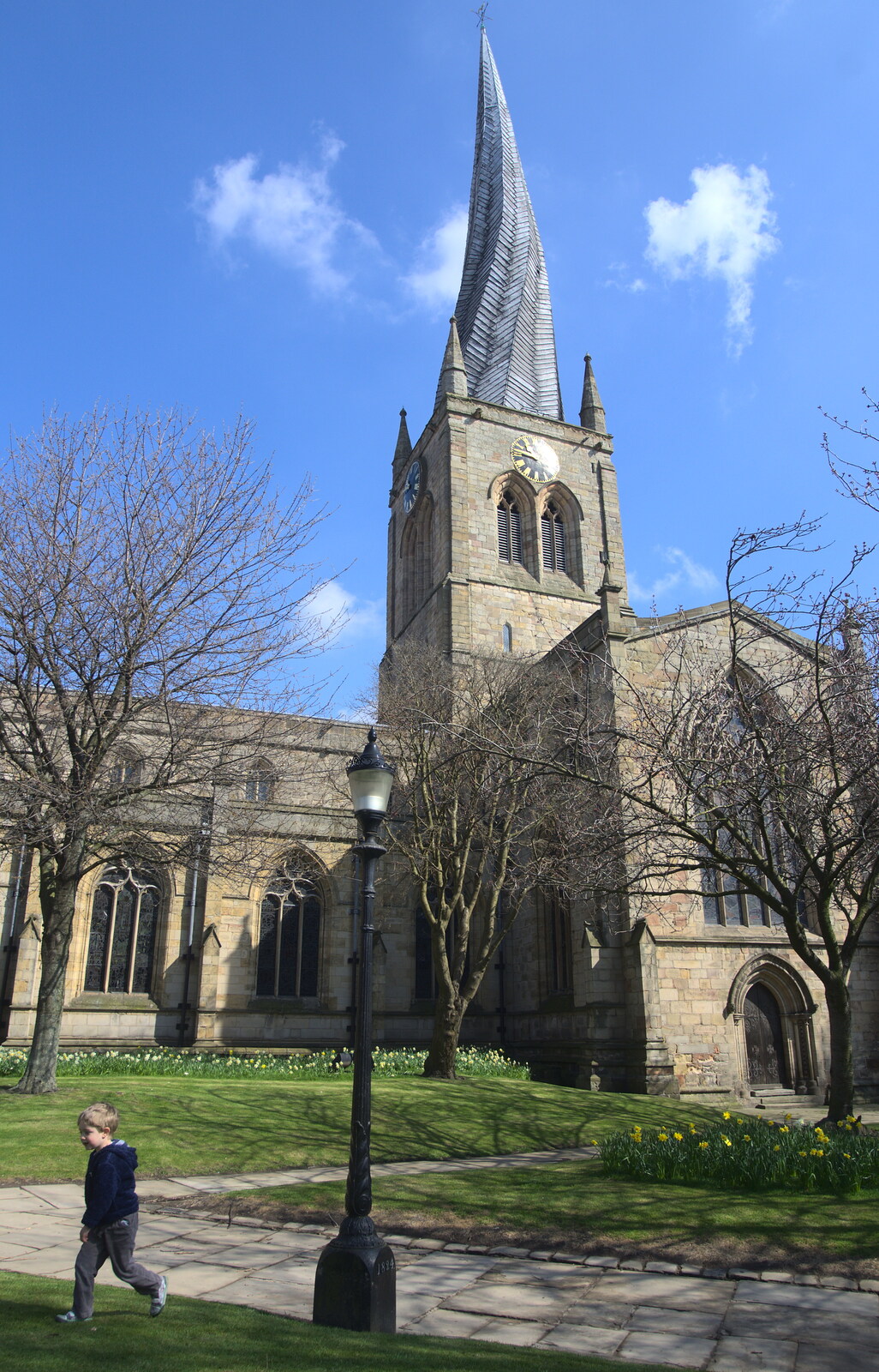 Fred runs around the churchyard from Chesterfield and the Twisty Spire, Derbyshire - 19th April 2013