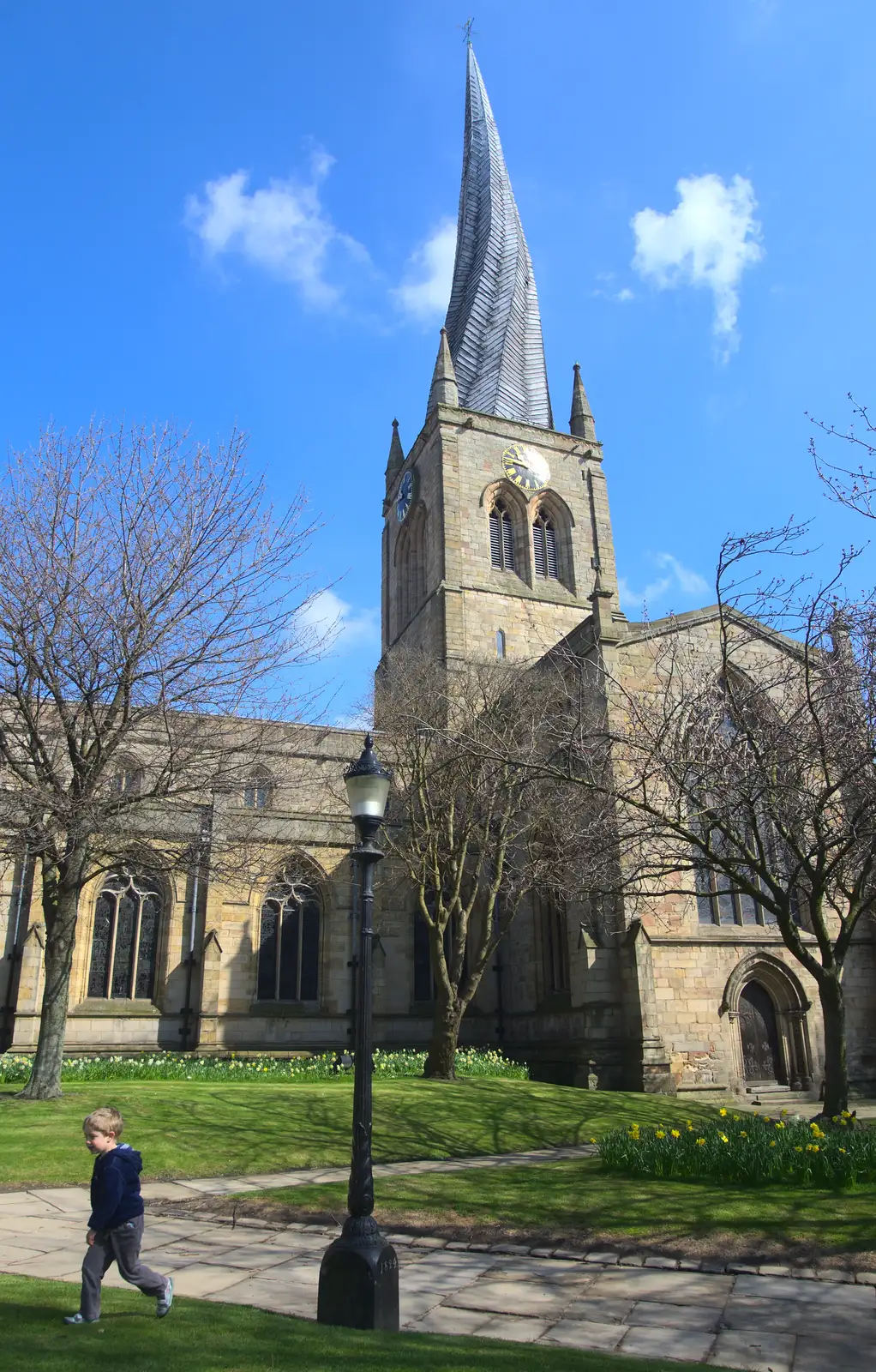 Fred runs around the churchyard, from Chesterfield and the Twisty Spire, Derbyshire - 19th April 2013