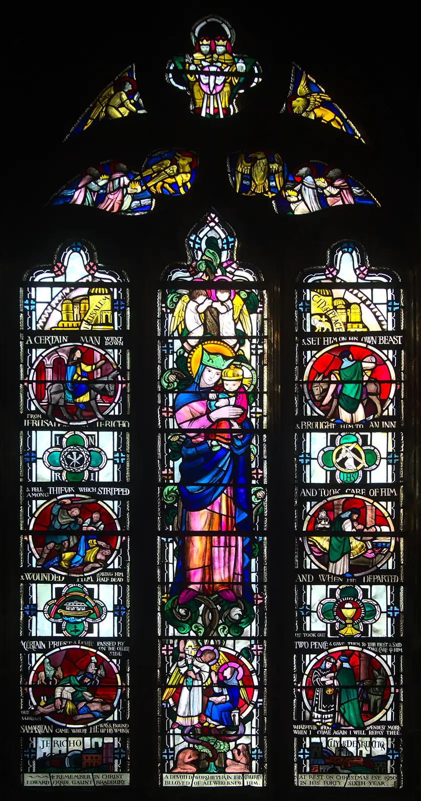 Stained-glass window, dated 1950, from Chesterfield and the Twisty Spire, Derbyshire - 19th April 2013