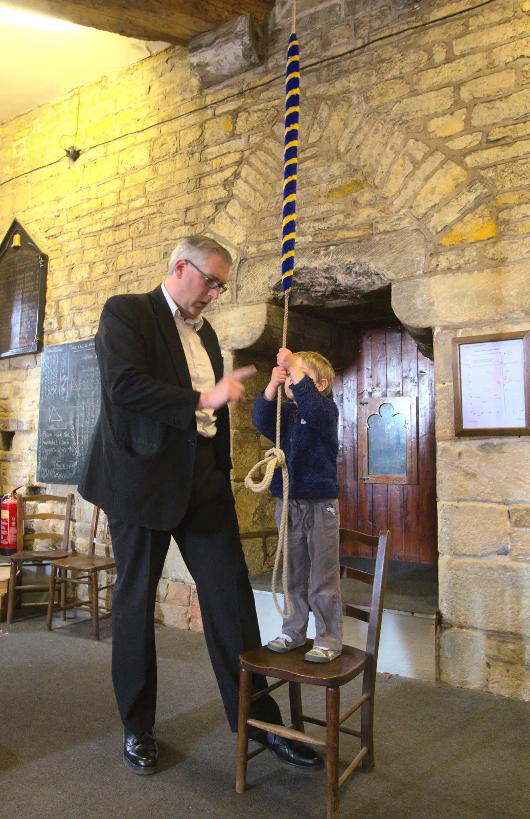 Fred gets to ring a church bell, from Chesterfield and the Twisty Spire, Derbyshire - 19th April 2013