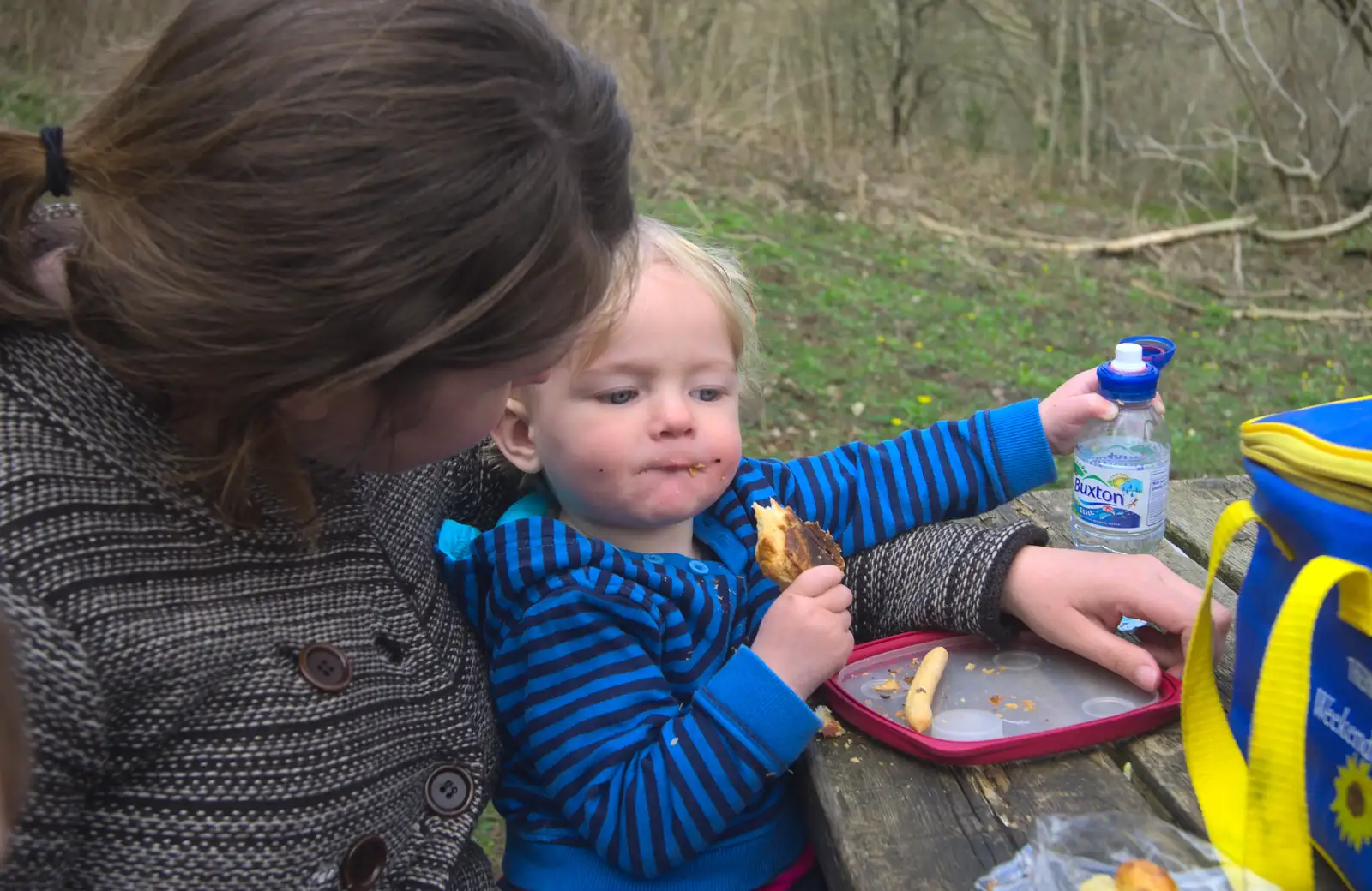 Harry chomps on a pasty, from Chesterfield and the Twisty Spire, Derbyshire - 19th April 2013