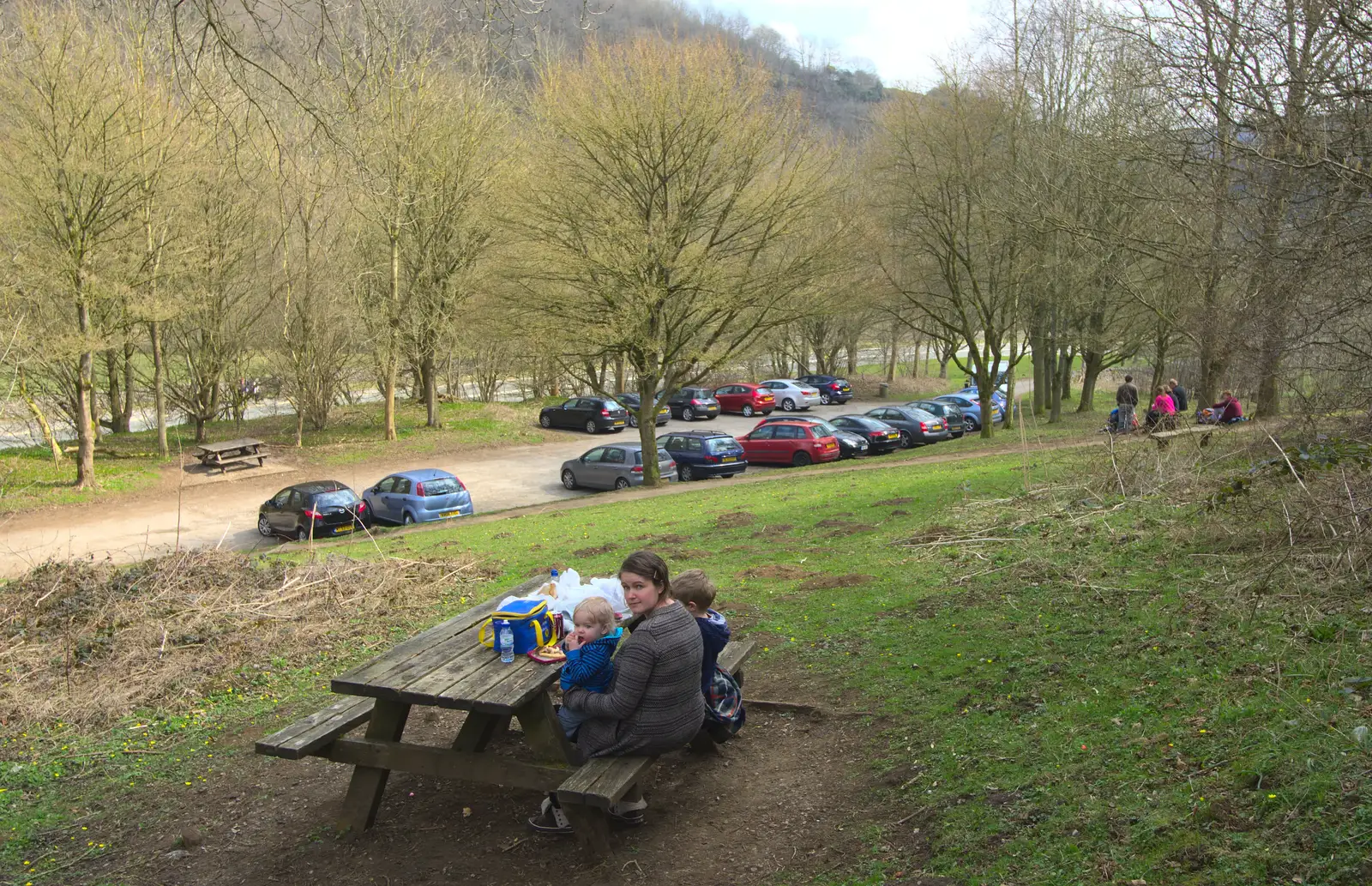 Our picnic by the car park, from Chesterfield and the Twisty Spire, Derbyshire - 19th April 2013