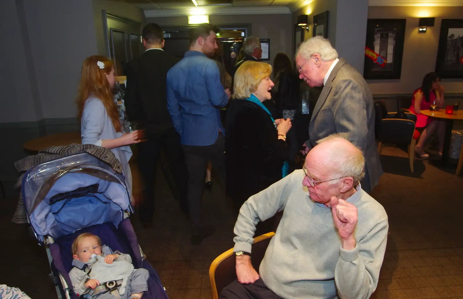 Grandad looks at Harry, from Uncle James's Ninetieth Birthday, Cheadle Hulme, Manchester - 20th April 2013