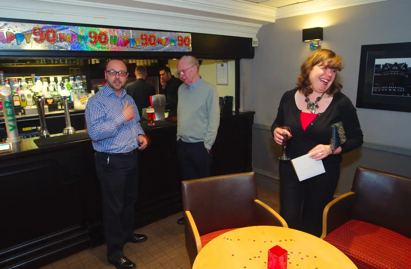 Matt, Grandad and Sis, from Uncle James's Ninetieth Birthday, Cheadle Hulme, Manchester - 20th April 2013