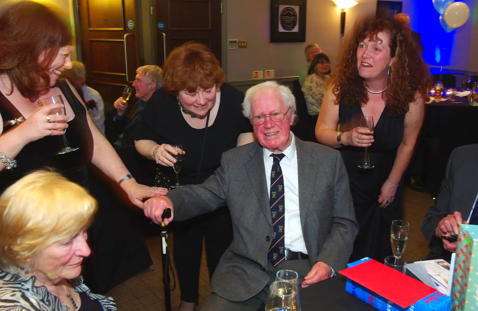 James is surrounded by his girls, from Uncle James's Ninetieth Birthday, Cheadle Hulme, Manchester - 20th April 2013