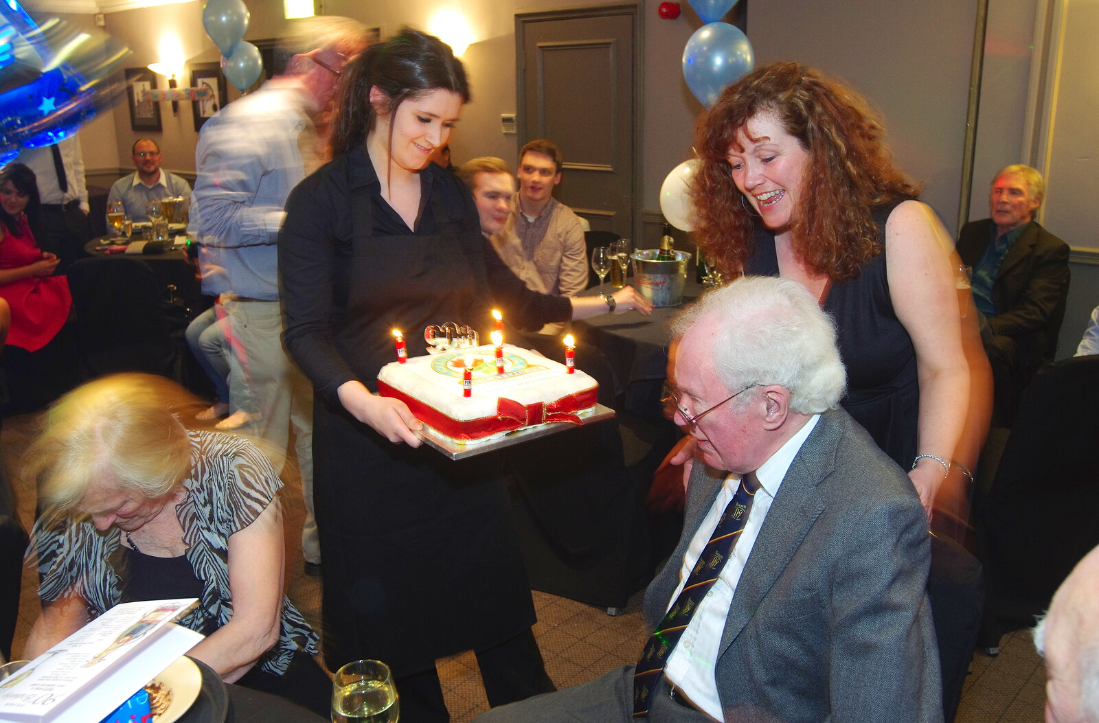 A birthday cake is brought in from Uncle James's Ninetieth Birthday, Cheadle Hulme, Manchester - 20th April 2013