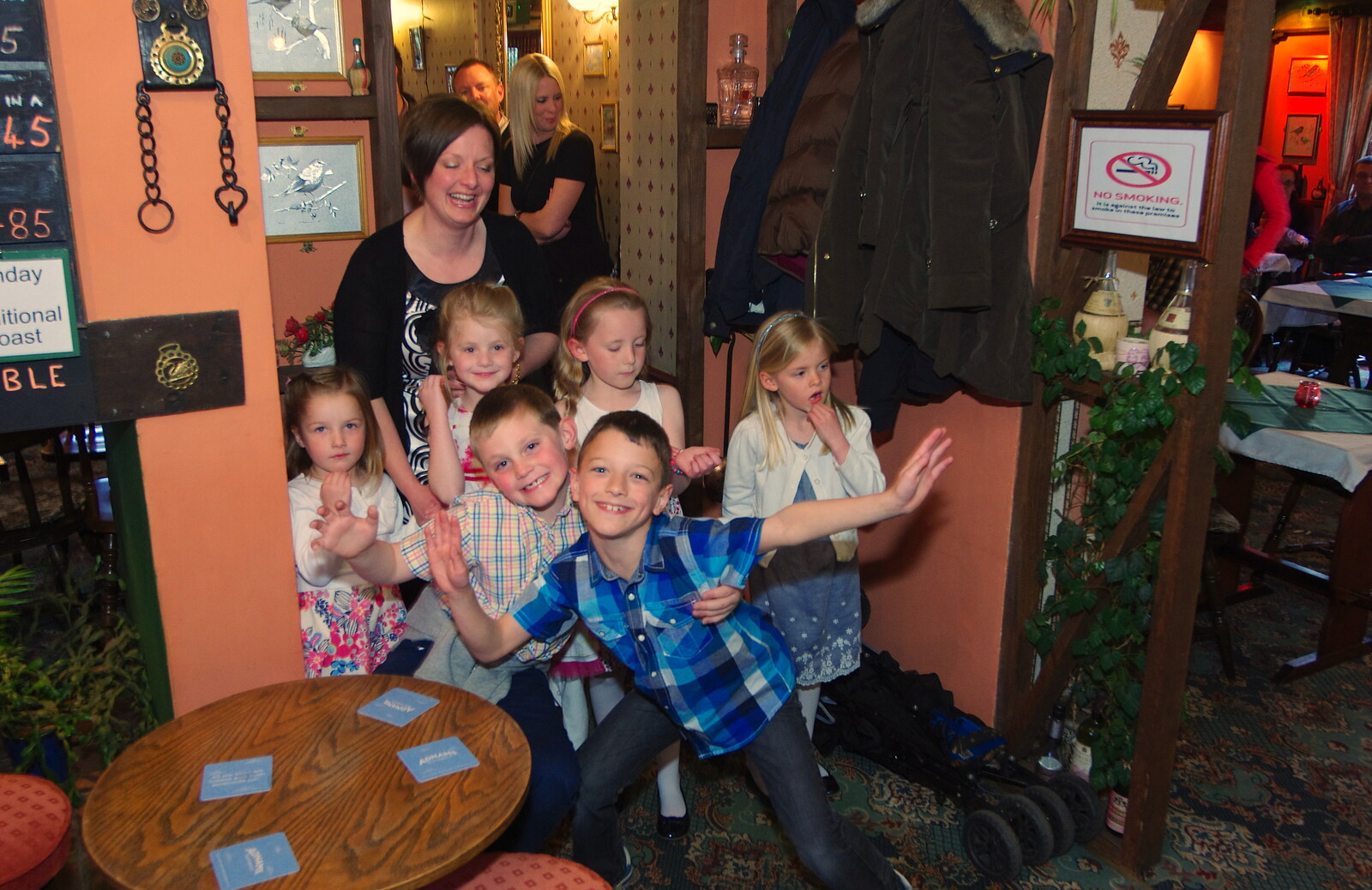 A group of children eagerly wait from Spammy's Birthday, The Swan Inn, Brome, Suffolk - 27th April 2013