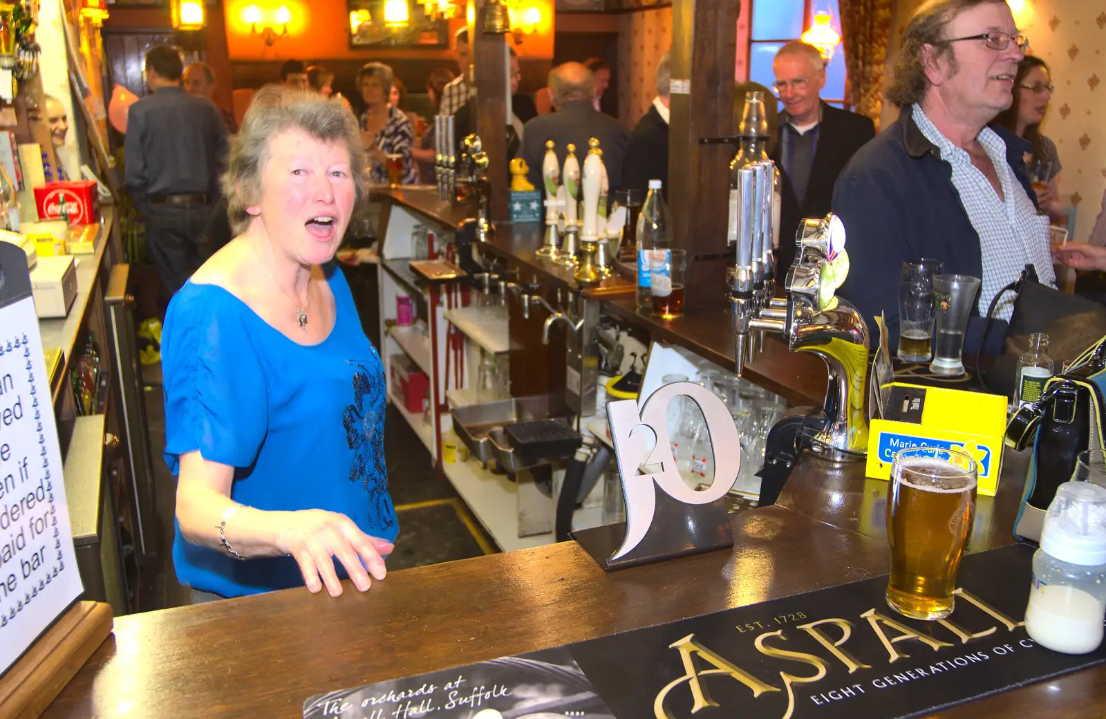 Sylvia behind the bar, from Spammy's Birthday, The Swan Inn, Brome, Suffolk - 27th April 2013