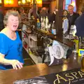 Sylvia behind the bar, Spammy's Birthday, The Swan Inn, Brome, Suffolk - 27th April 2013