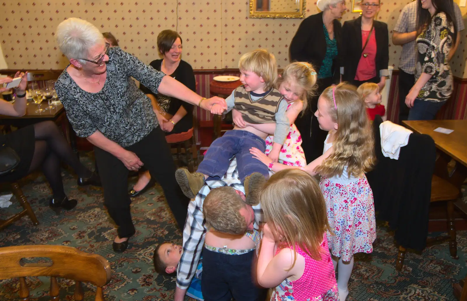 Oak gets added to the pile of children, from Spammy's Birthday, The Swan Inn, Brome, Suffolk - 27th April 2013