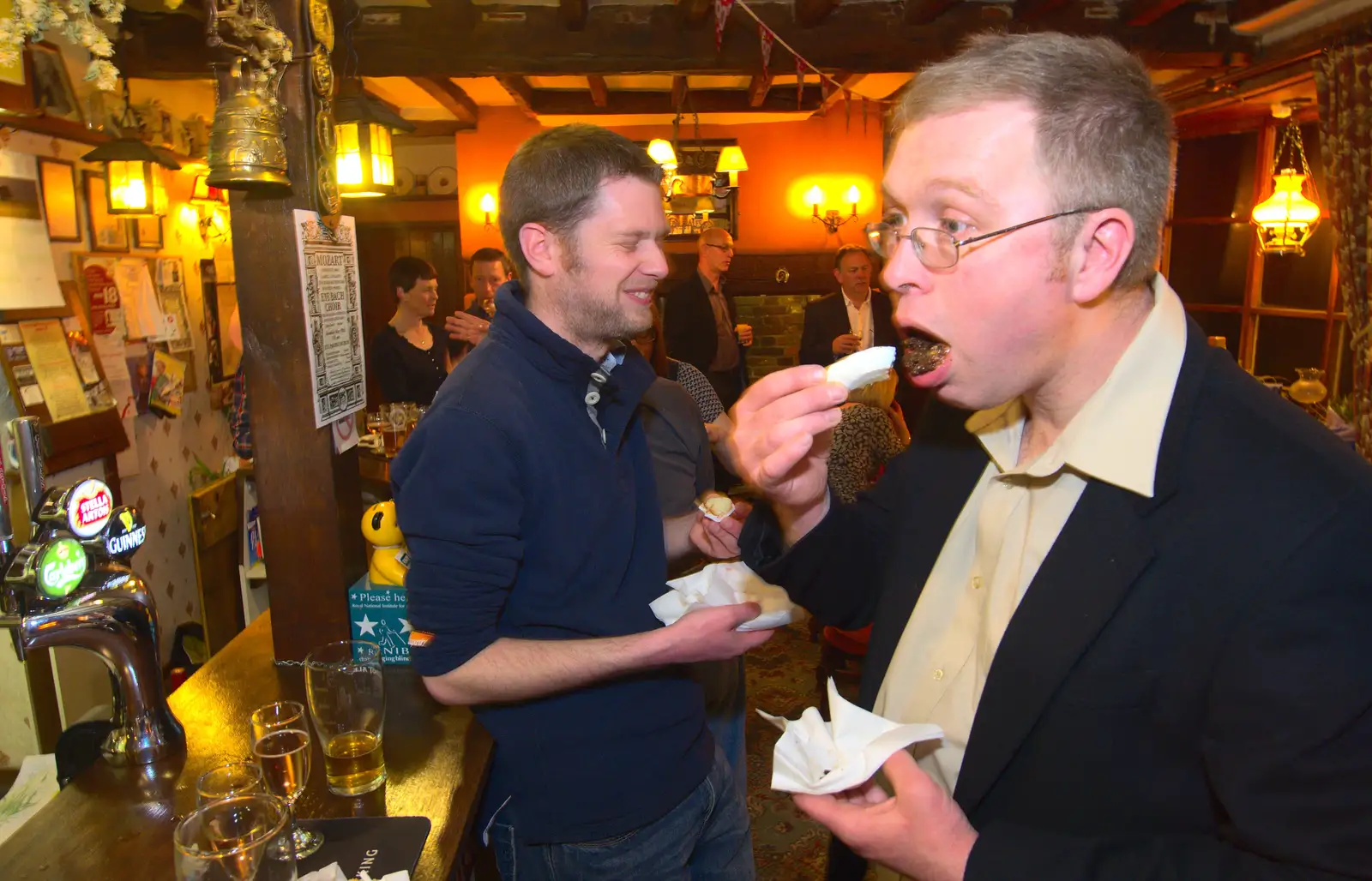 Marc stuffs a bit too much cake in to his mouth, from Spammy's Birthday, The Swan Inn, Brome, Suffolk - 27th April 2013