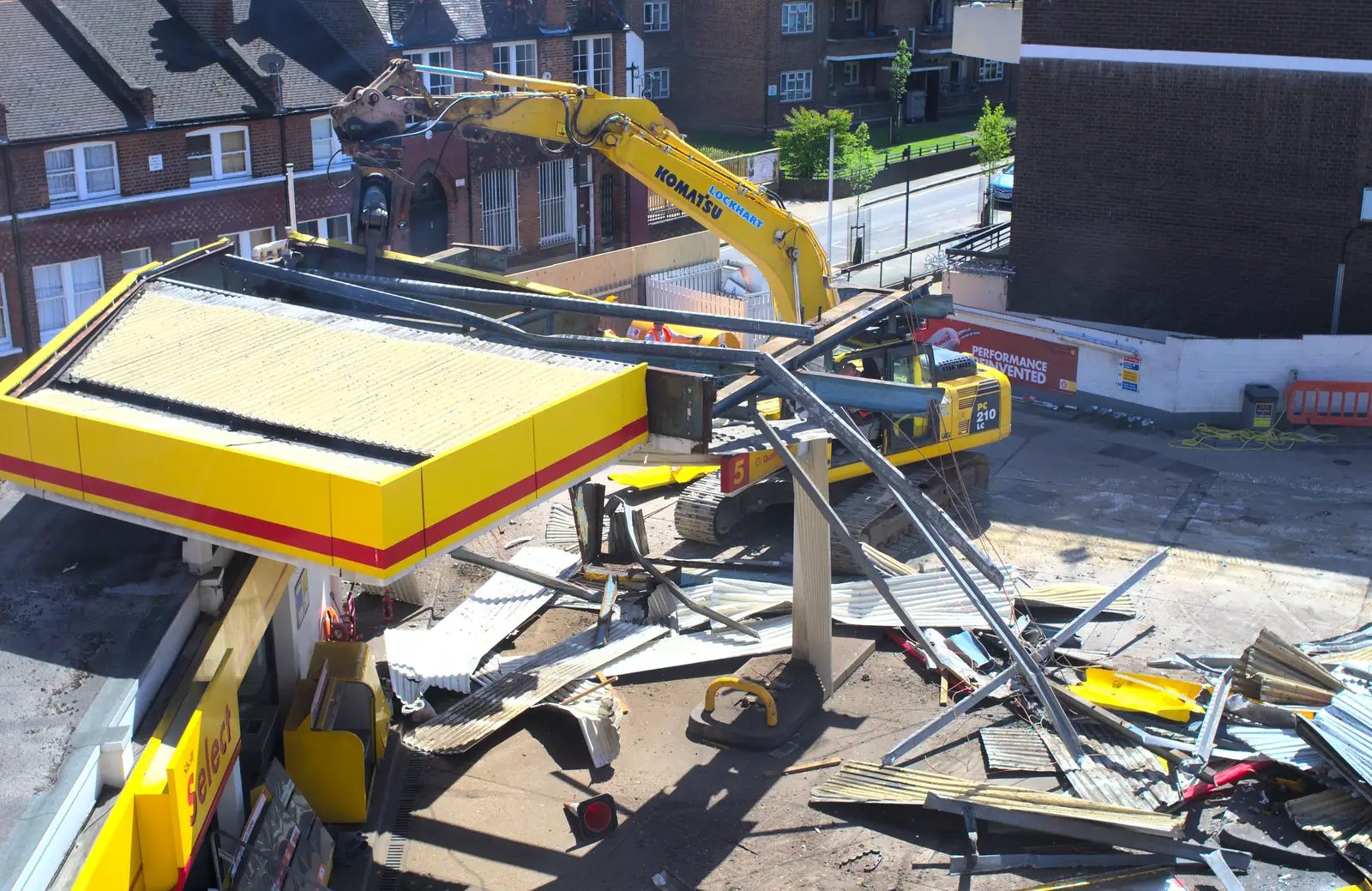 The roof is nearly down, from The Garage-Eating Monster of Southwark, London - 1st May 2013