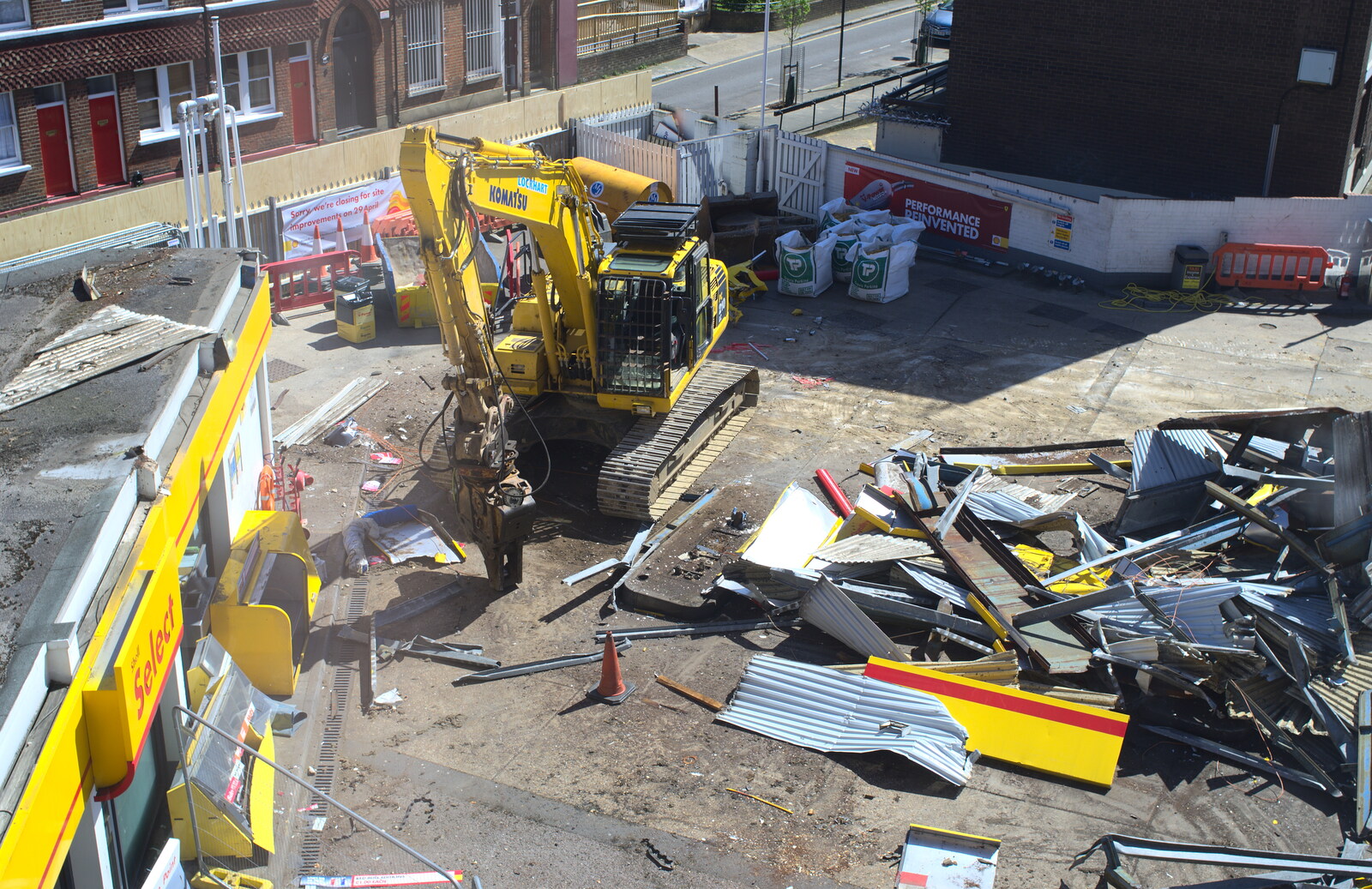 The roof over the pumps has completely gone from The Garage-Eating Monster of Southwark, London - 1st May 2013