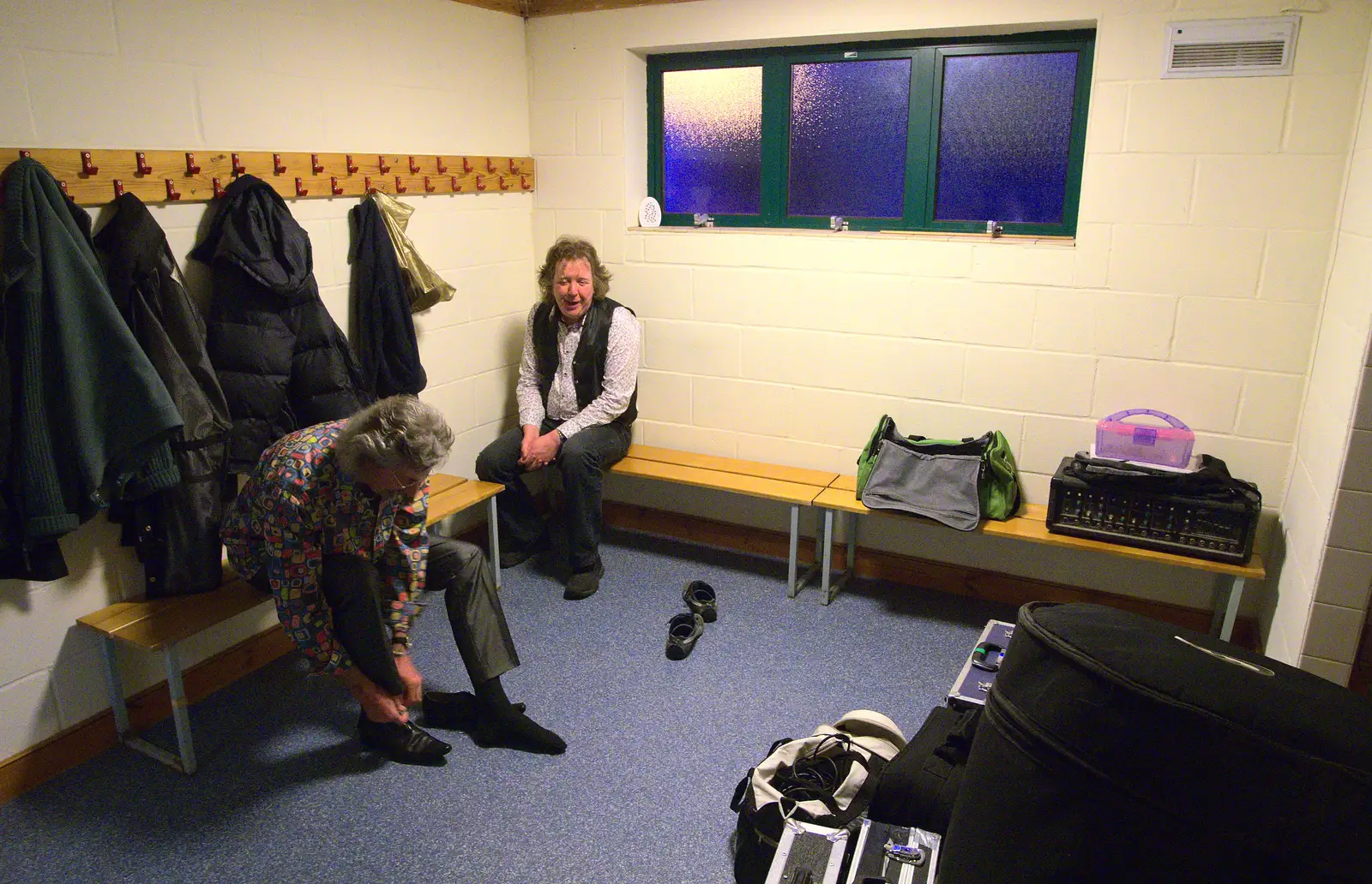 Rob and Max in the 'Green Room' - the changing rooms, from The BBs at the Mayor's Charity Ball, Town Moors, Eye, Suffolk - 4th May 2013