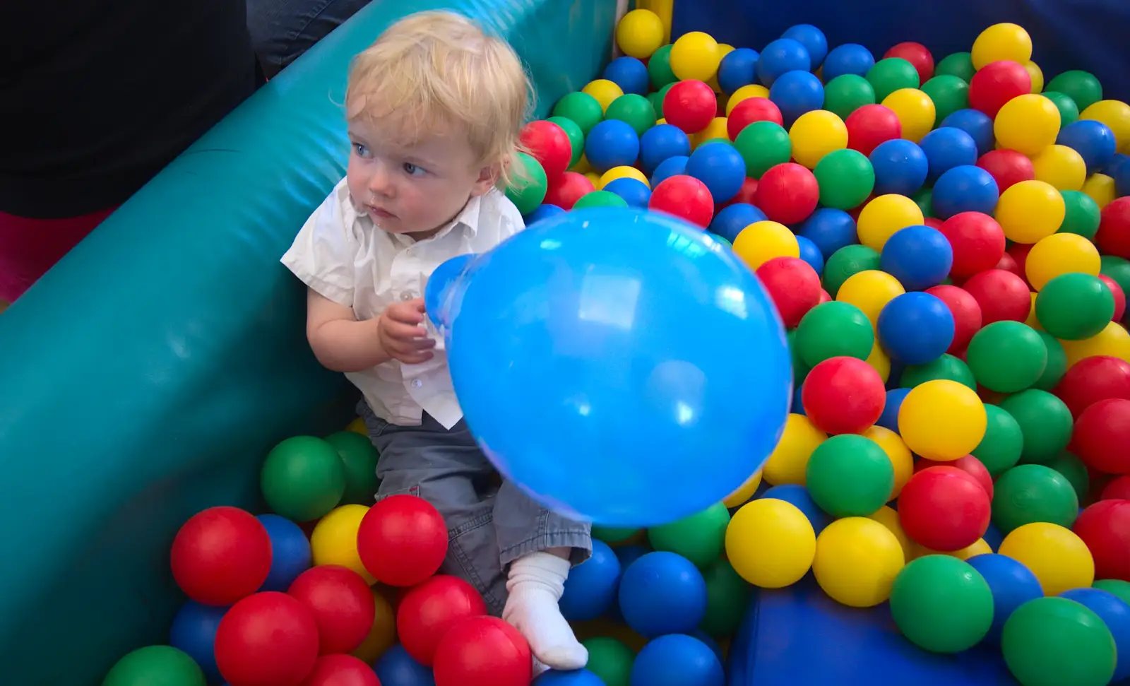 Harry's got a balloon, from Rosie and Henry's Birthday Party, Mellis, Suffolk - 5th May 2013