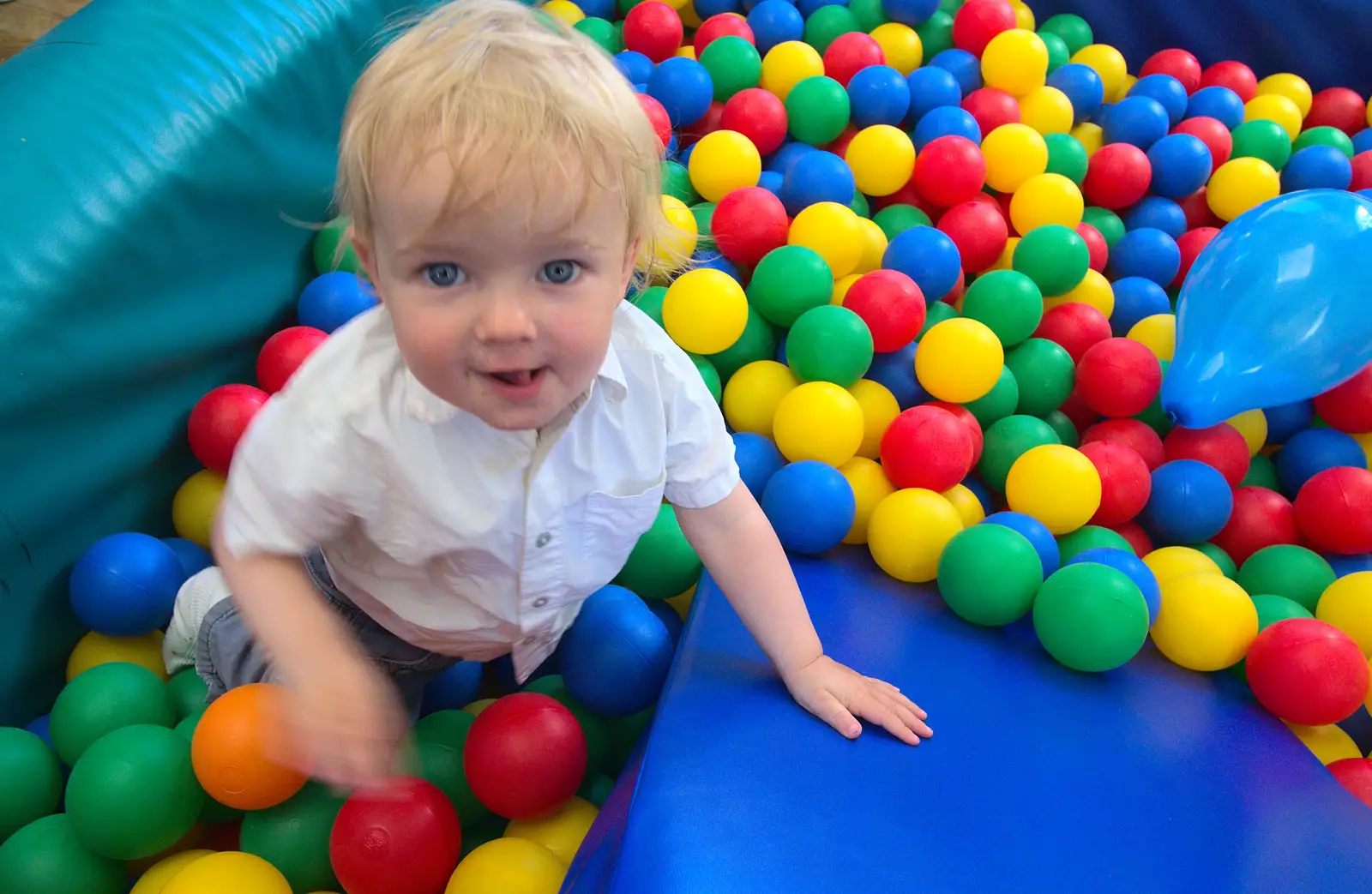 Harry messes around in the ball pool, from Rosie and Henry's Birthday Party, Mellis, Suffolk - 5th May 2013