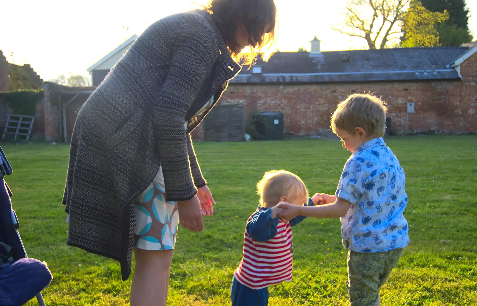 Fred holds Harry up as he potters around, from Rosie and Henry's Birthday Party, Mellis, Suffolk - 5th May 2013