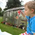 Fred blows bubbles near the greenhouse, Bank Holiday Flowers, Brome, Suffolk - 6th May 2013