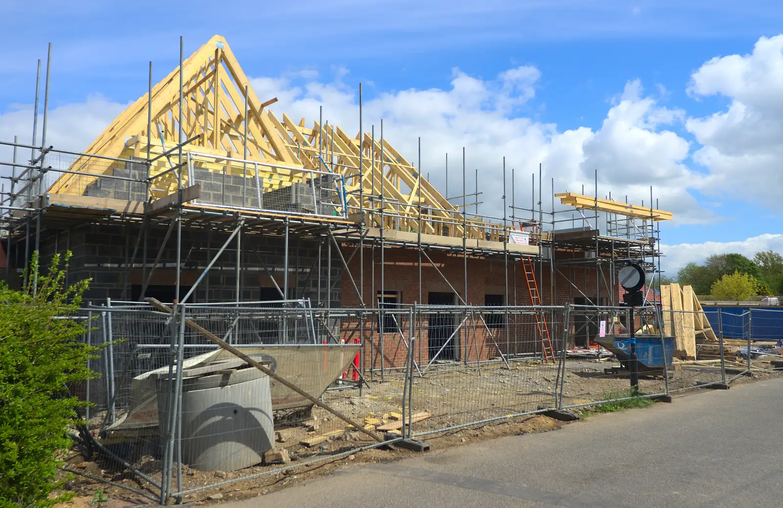 A new house goes up, just down the road, from Demolishing The 1st Eye Scout Hut, Wellington Road, Eye, Suffolk - 11th May 2013