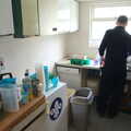 Andy P gets some water in the un-fitted kitchen, Demolishing The 1st Eye Scout Hut, Wellington Road, Eye, Suffolk - 11th May 2013