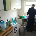 Andy P gets some water in the un-fitted kitchen, Demolishing The 1st Eye Scout Hut, Wellington Road, Eye, Suffolk - 11th May 2013