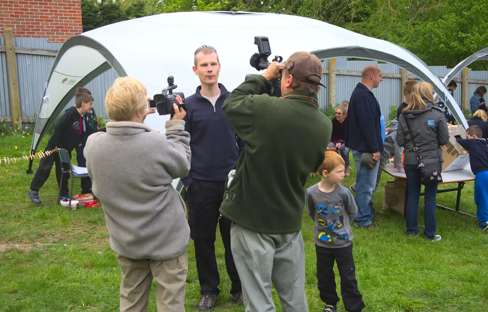 Andy P gets the 'local news' treatment, from Demolishing The 1st Eye Scout Hut, Wellington Road, Eye, Suffolk - 11th May 2013