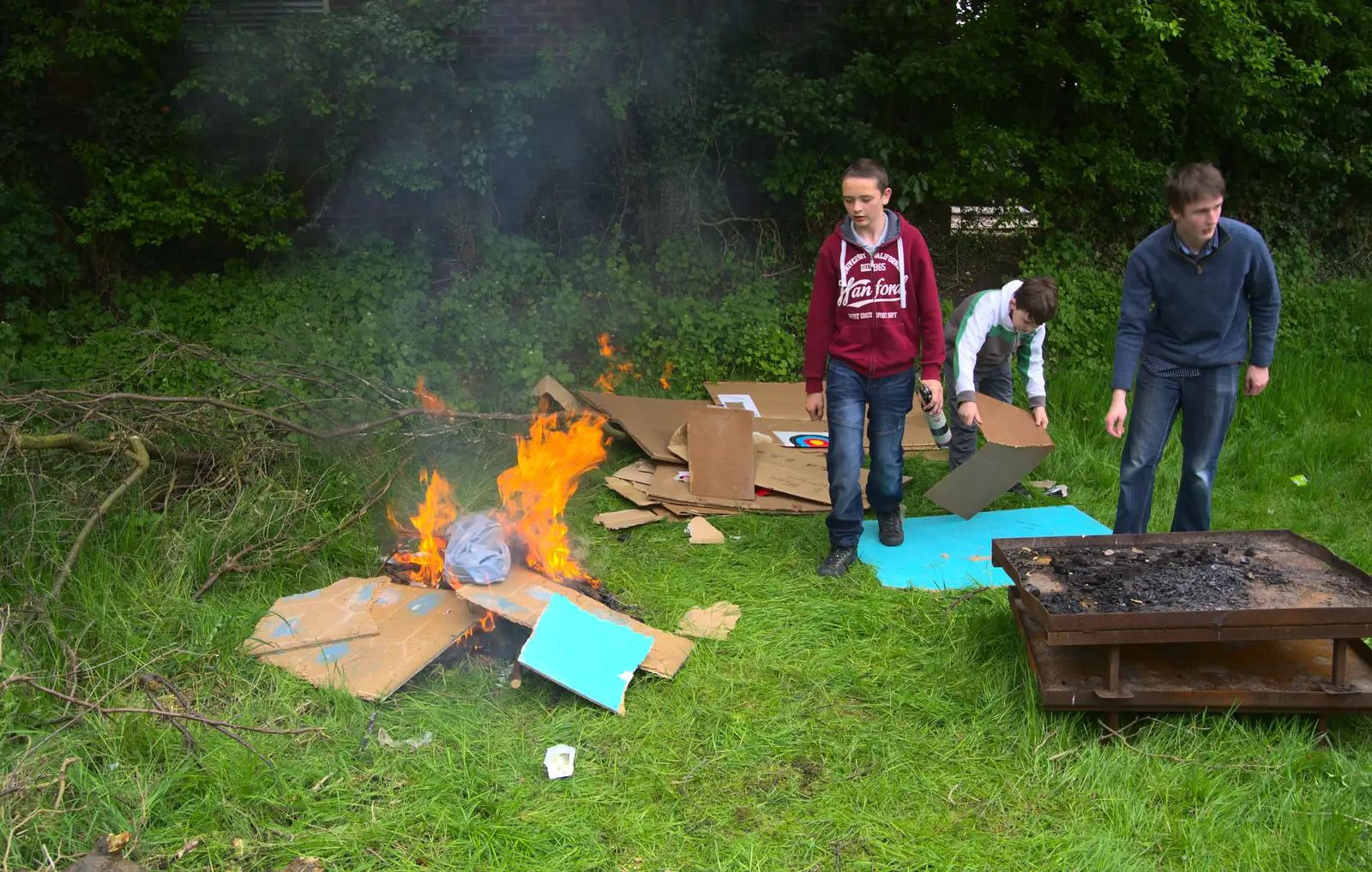 Meanwhile, there's a bonfire round the back, from Demolishing The 1st Eye Scout Hut, Wellington Road, Eye, Suffolk - 11th May 2013