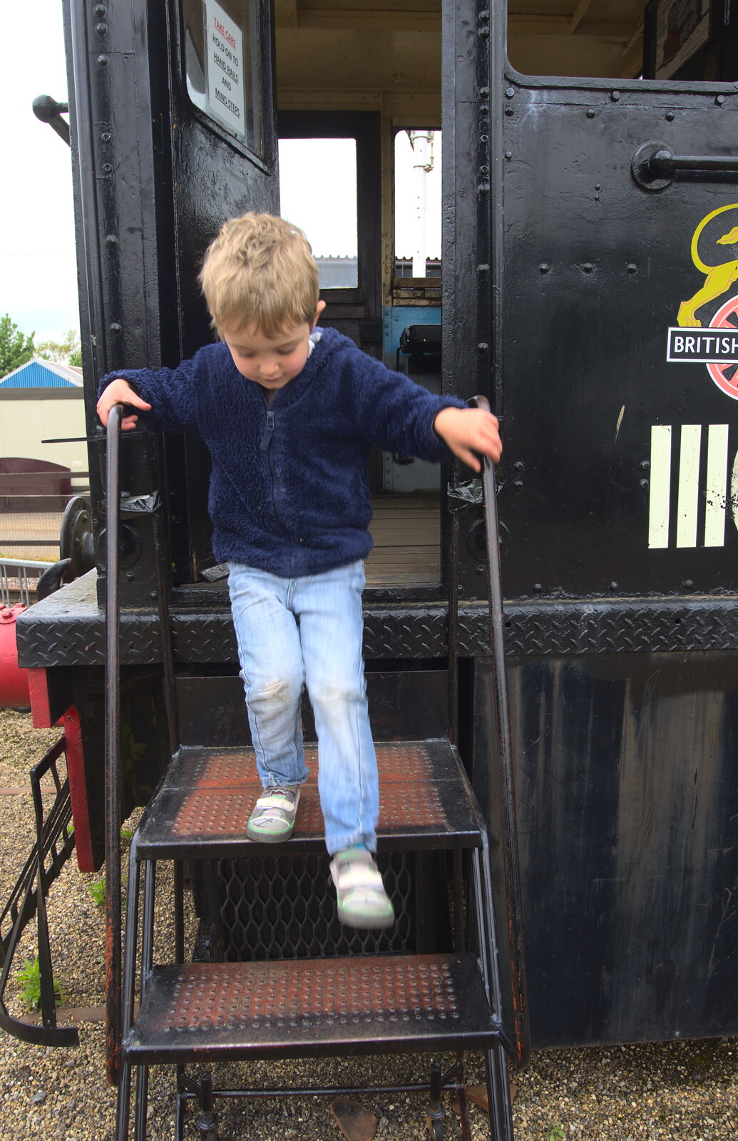 Fred climbs down from Mavis from A Day at Bressingham Steam and Gardens, Diss, Norfolk - 18th May 2013