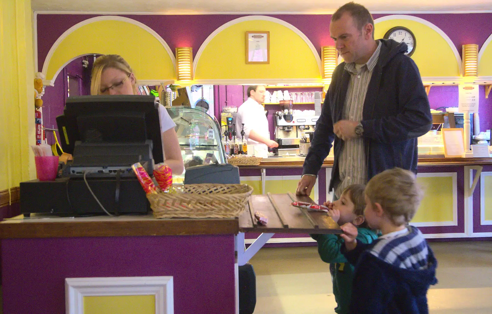 Kaine and Fred buy more snacks, from A Day at Bressingham Steam and Gardens, Diss, Norfolk - 18th May 2013