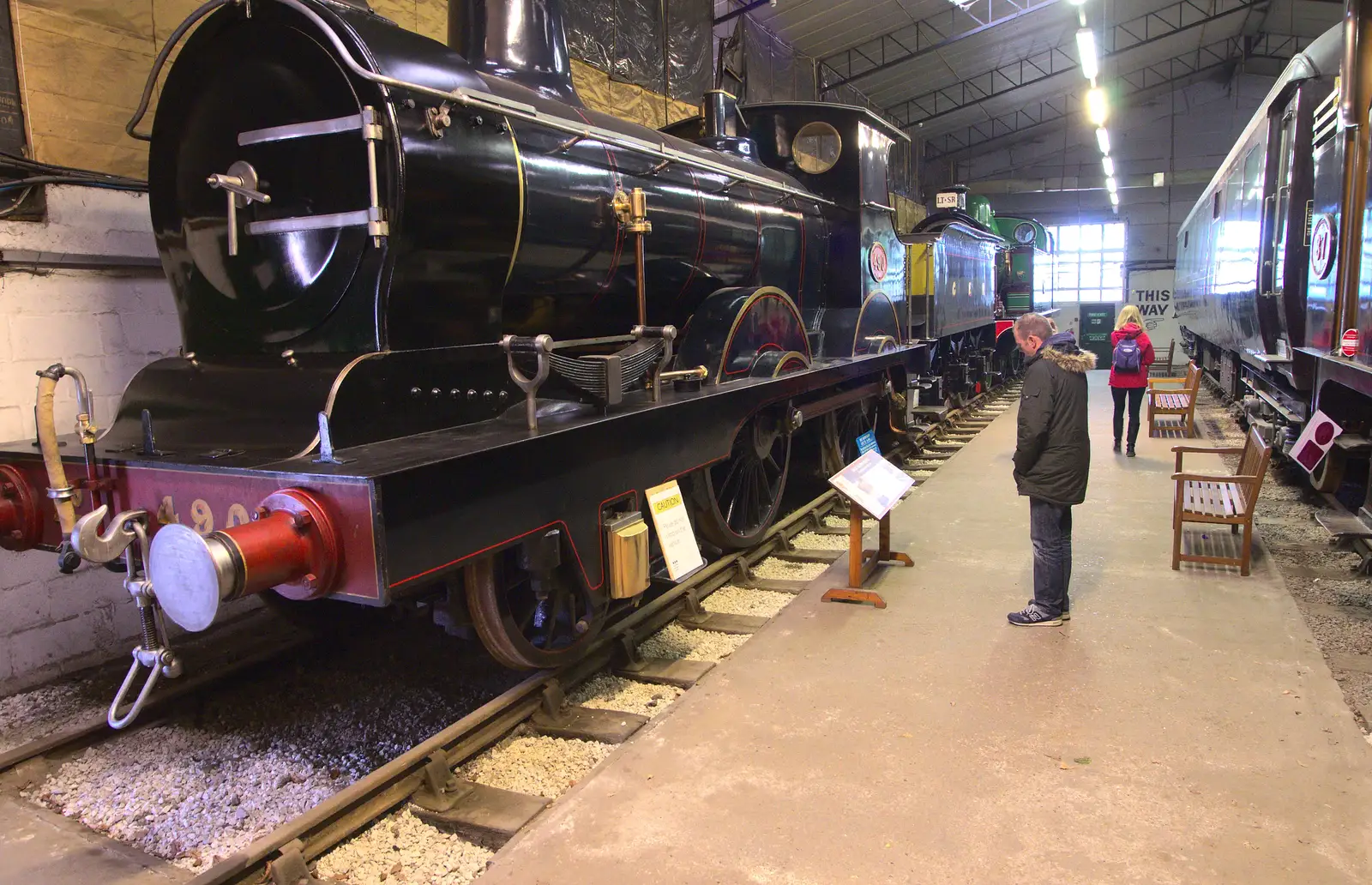 James looks at a locomotive, from A Day at Bressingham Steam and Gardens, Diss, Norfolk - 18th May 2013