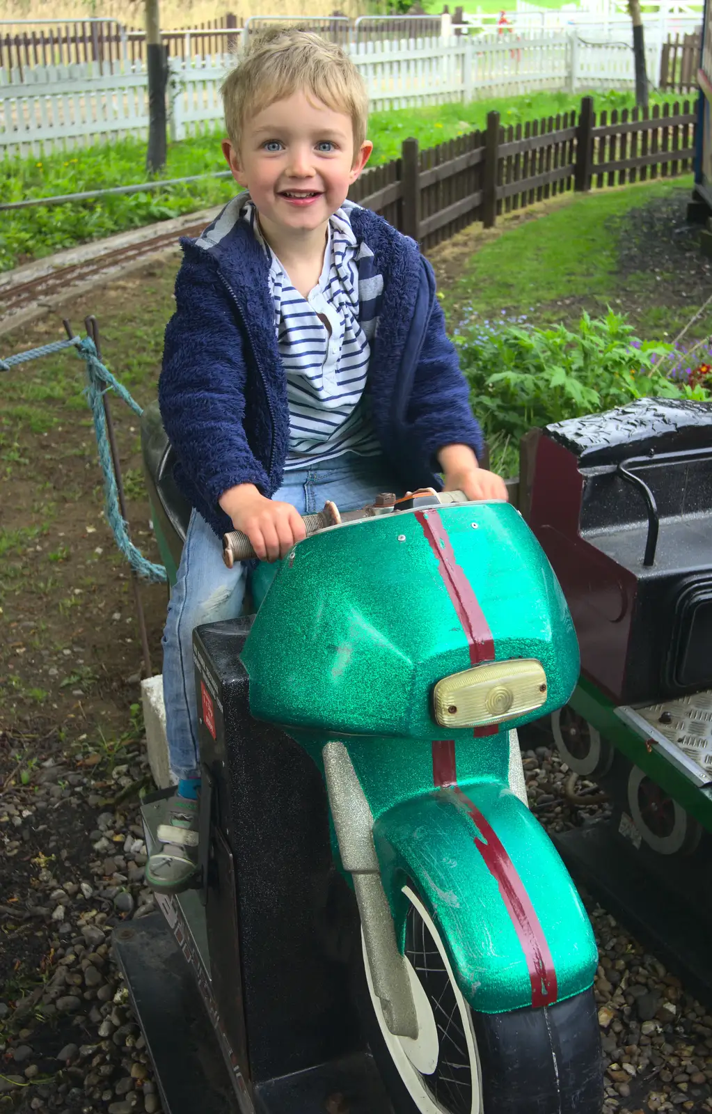 Fred's on a motorobike, from A Day at Bressingham Steam and Gardens, Diss, Norfolk - 18th May 2013