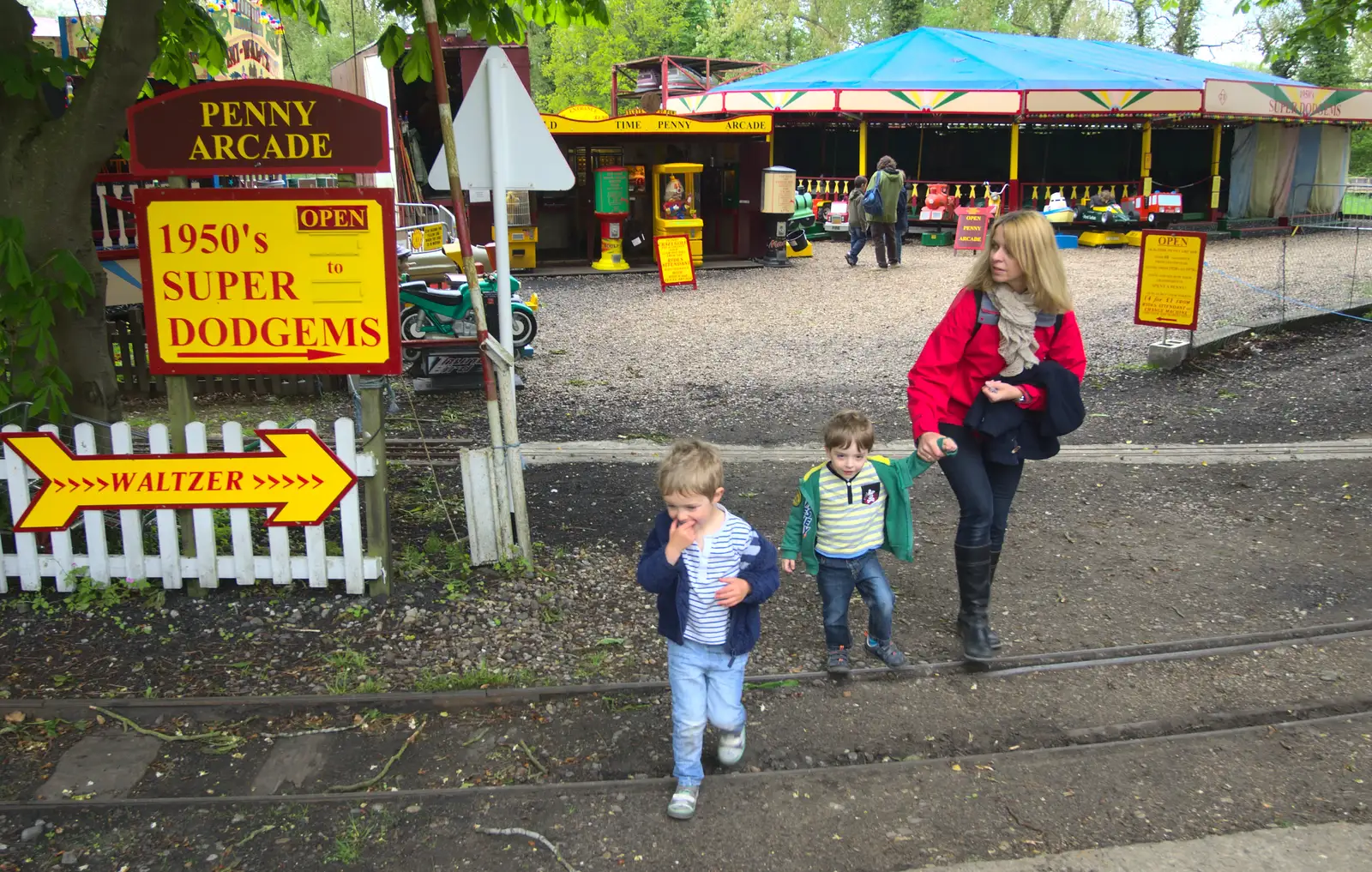 Crossing the railway line, from A Day at Bressingham Steam and Gardens, Diss, Norfolk - 18th May 2013