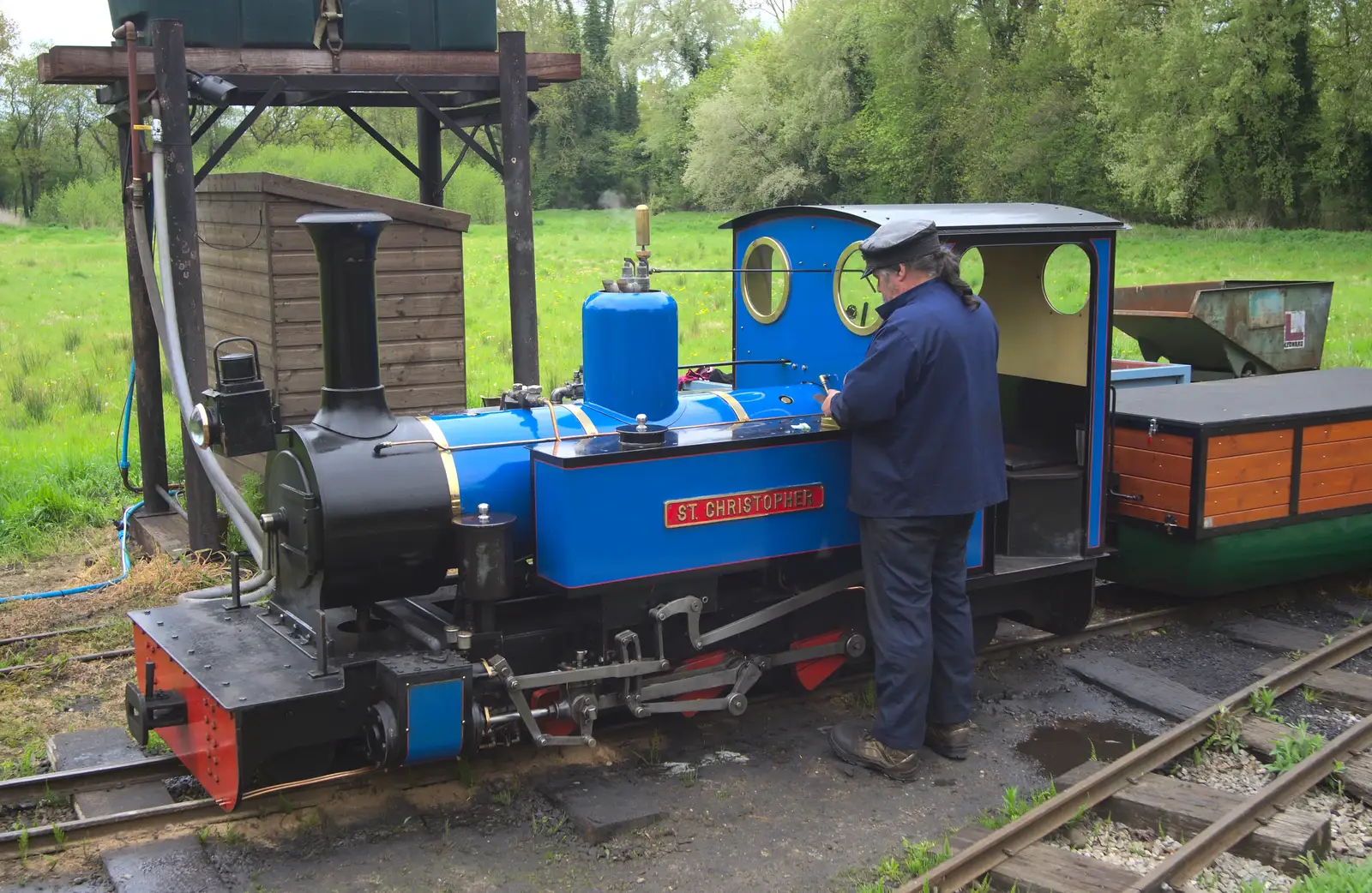 The St. Christopher is made ready for a trip, from A Day at Bressingham Steam and Gardens, Diss, Norfolk - 18th May 2013