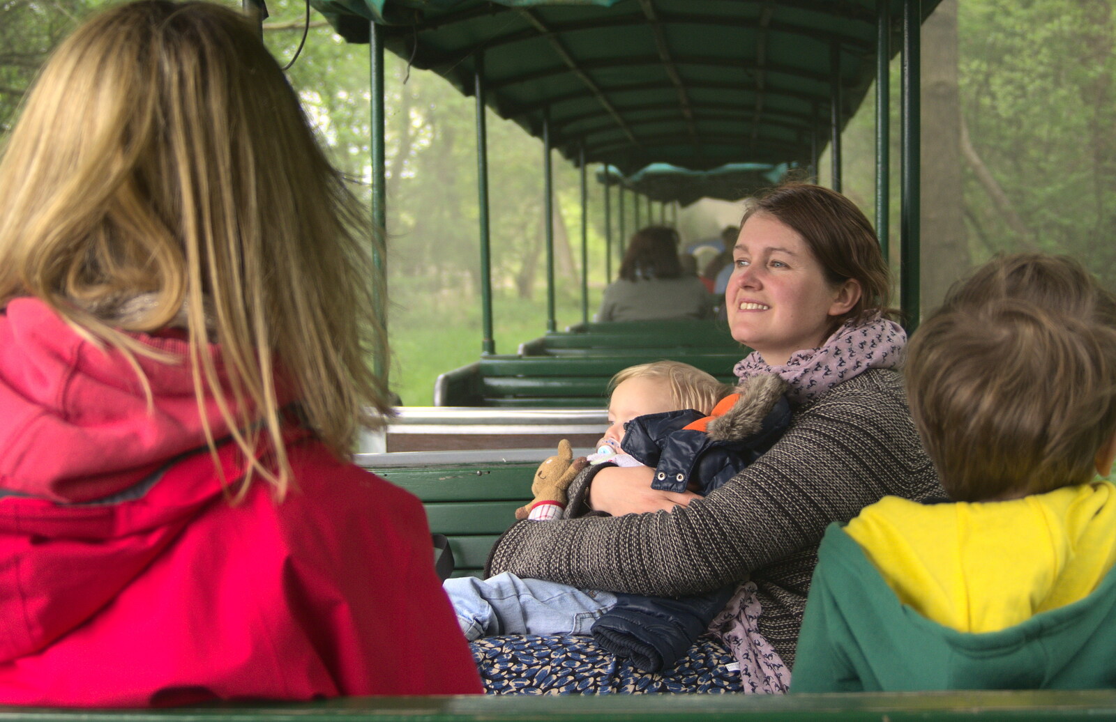 Isobel and Baby Gabey on the train from A Day at Bressingham Steam and Gardens, Diss, Norfolk - 18th May 2013