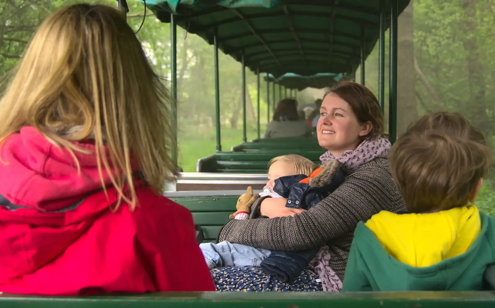 Isobel and Baby Gabey on the train, from A Day at Bressingham Steam and Gardens, Diss, Norfolk - 18th May 2013