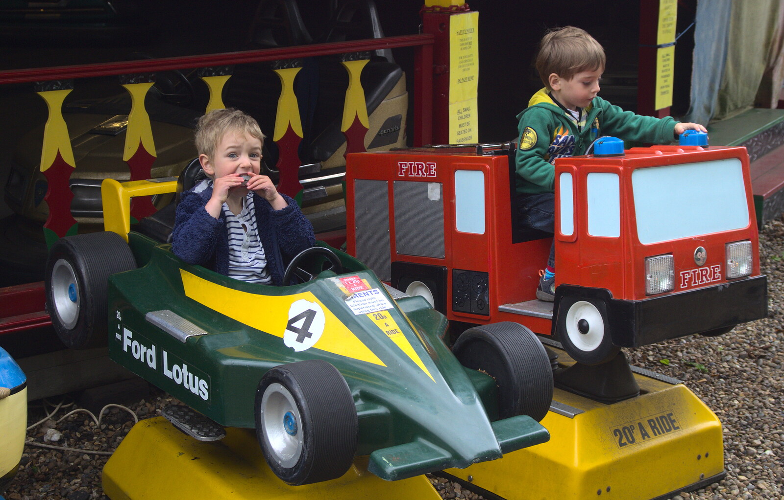 The boys mess around on some rides from A Day at Bressingham Steam and Gardens, Diss, Norfolk - 18th May 2013