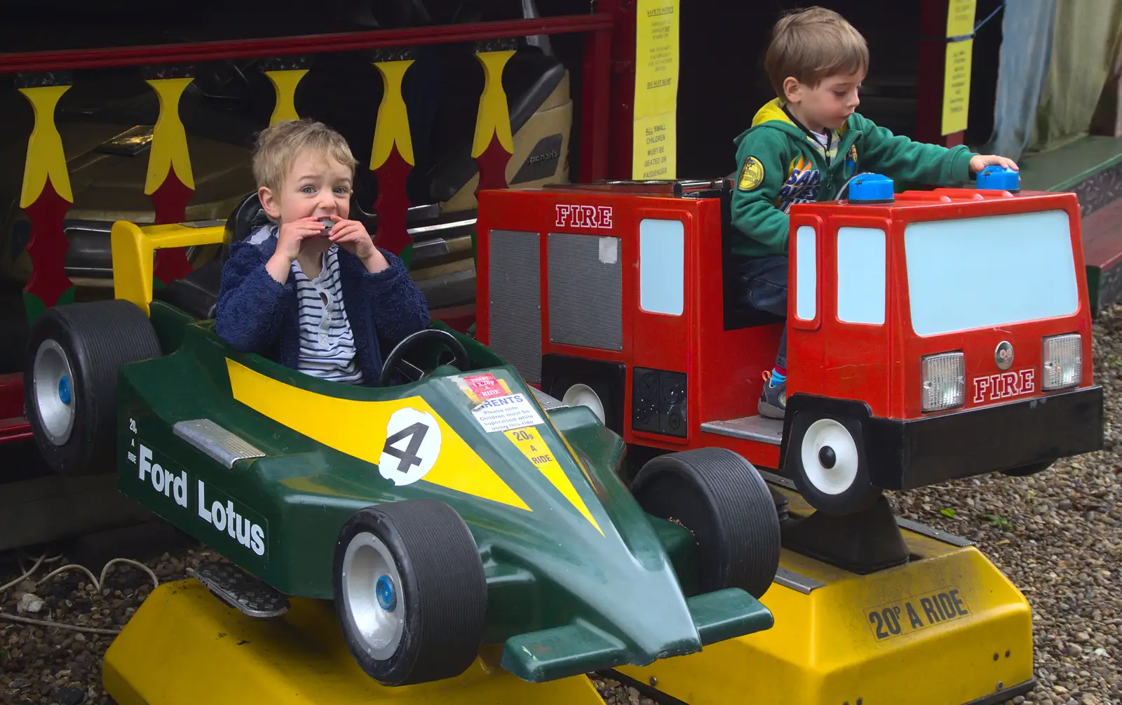 The boys mess around on some rides, from A Day at Bressingham Steam and Gardens, Diss, Norfolk - 18th May 2013