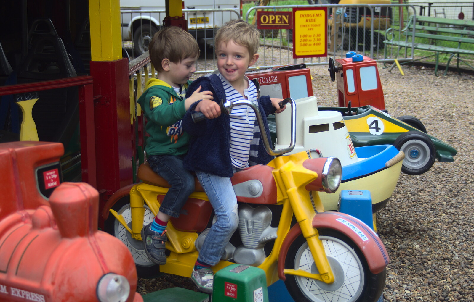 Kaine and Fred share a ride from A Day at Bressingham Steam and Gardens, Diss, Norfolk - 18th May 2013