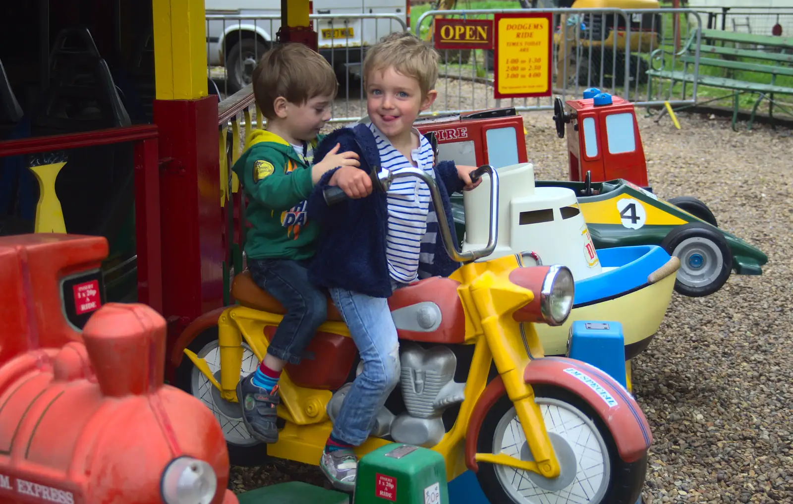 Kaine and Fred share a ride, from A Day at Bressingham Steam and Gardens, Diss, Norfolk - 18th May 2013