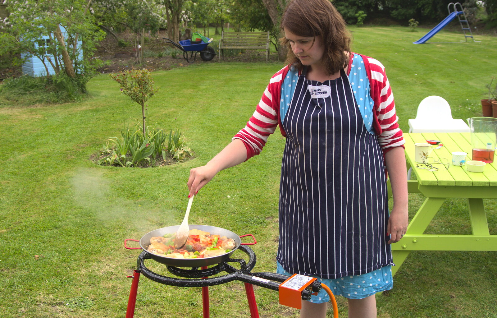 Isobel makes a paella in the garden from The BBs: Jo and Rob at the Cock Inn, Fair Green, Diss, Norfolk - 19th May 2013