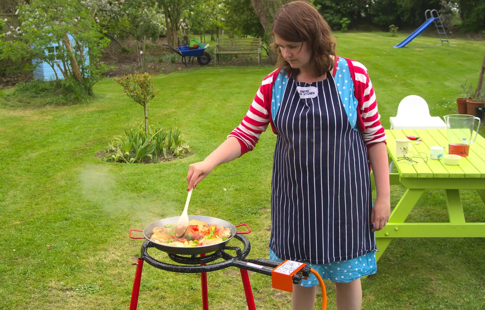 Isobel makes a paella in the garden, from The BBs: Jo and Rob at the Cock Inn, Fair Green, Diss, Norfolk - 19th May 2013