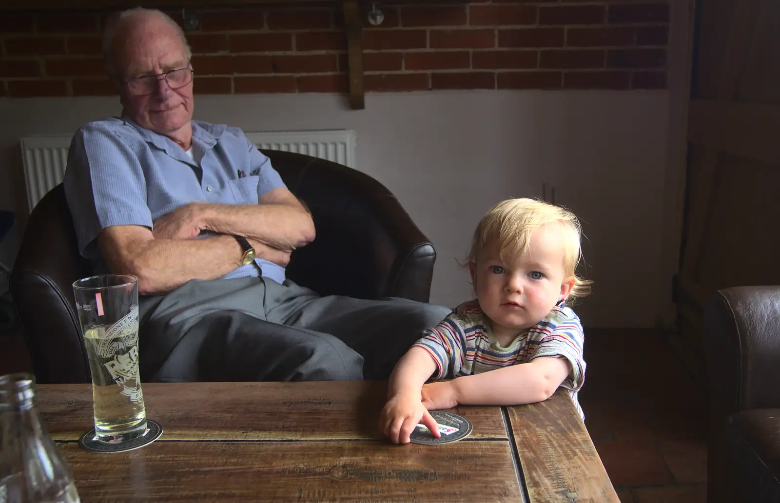 Grandad and Harry in the Cock Inn, from The BBs: Jo and Rob at the Cock Inn, Fair Green, Diss, Norfolk - 19th May 2013