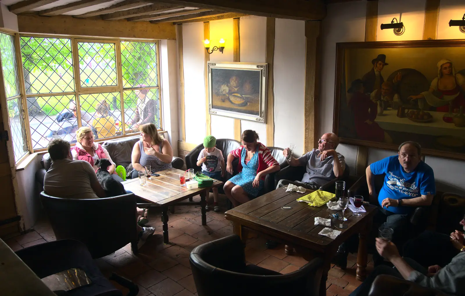 The gang in the Cock Inn's lounge, from The BBs: Jo and Rob at the Cock Inn, Fair Green, Diss, Norfolk - 19th May 2013