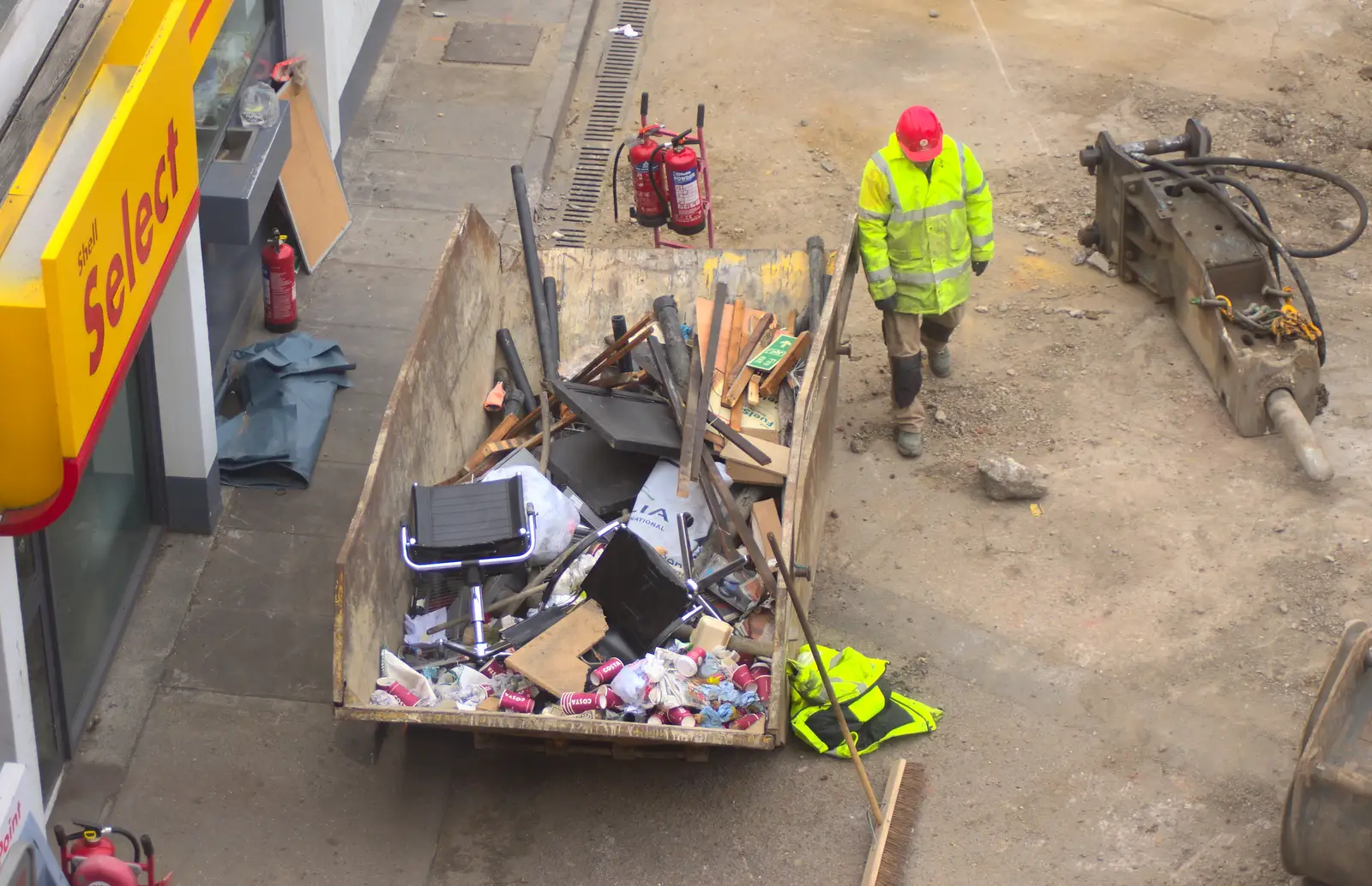 A skip is filled up with stuff out of the shop, from Tangmere at Norwich Station, Norwich, Norfolk - 25th May 2013