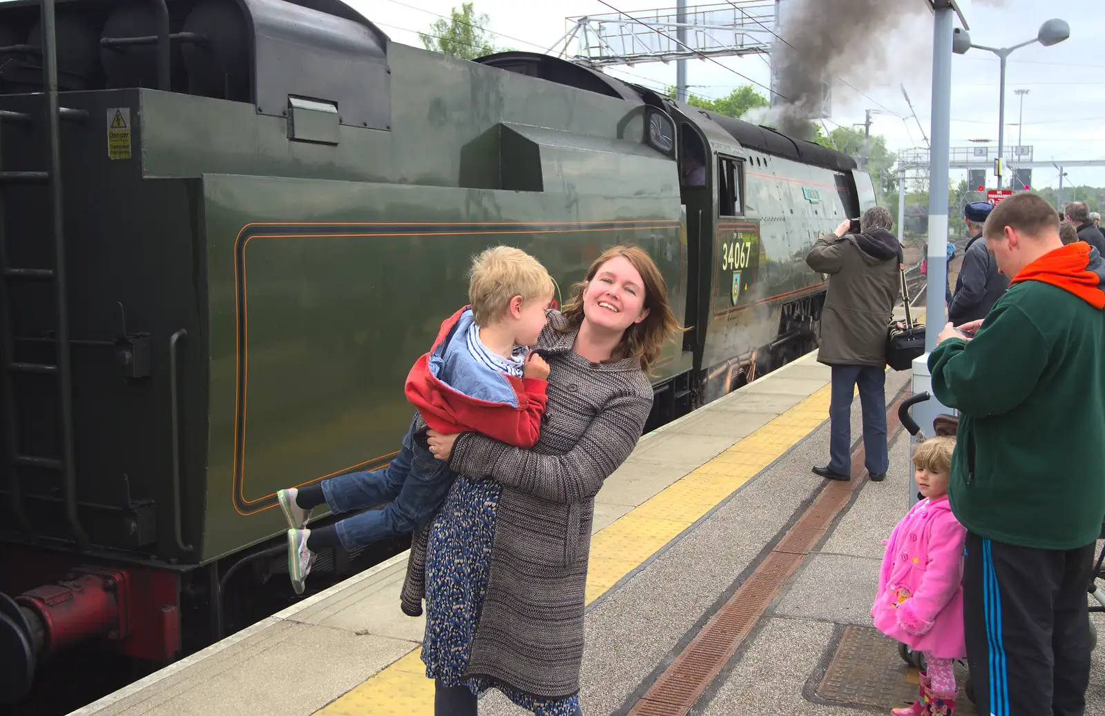 Isobel swings Fred around, from Tangmere at Norwich Station, Norwich, Norfolk - 25th May 2013