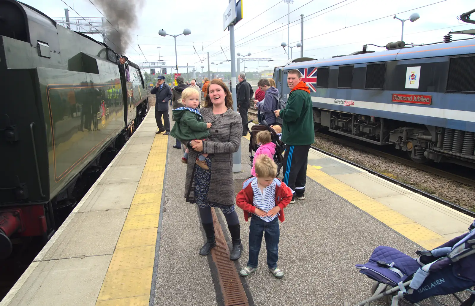 Isobel picks Harry up for a look, from Tangmere at Norwich Station, Norwich, Norfolk - 25th May 2013