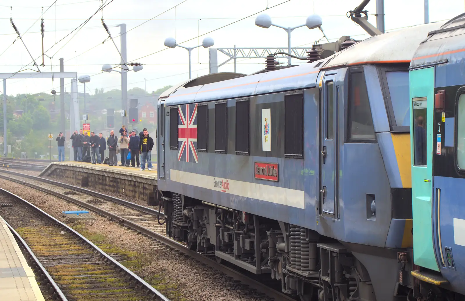 Train spotters wait on the opposite platform, from Tangmere at Norwich Station, Norwich, Norfolk - 25th May 2013