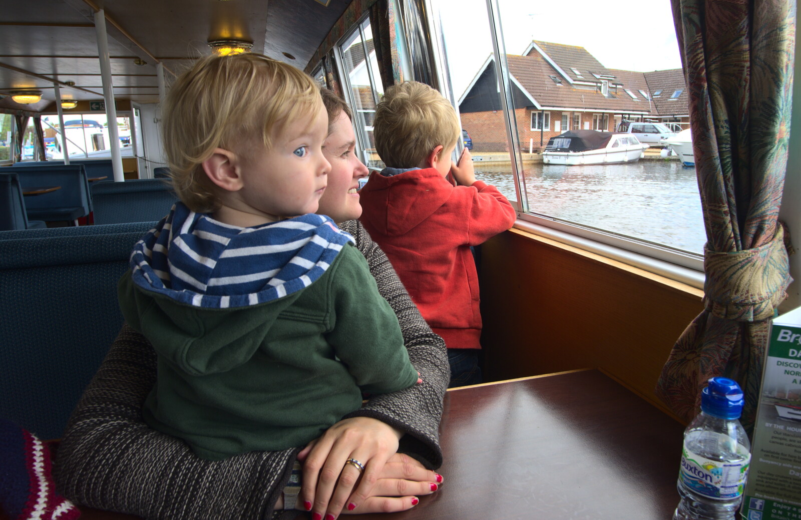 Harry and Isobel look out of the window from A Trip on the Norfolk Broads, Wroxham, Norfolk - 25th May 2013